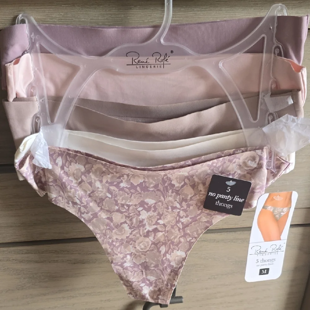 Rene Rofe Women's Floral and Solid 💜 Thong Set - Purple, Cream, and Pink
